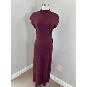 NEW Zoe & Claire Womens Small Burgundy Mock Neck Maxi Dress Cap Sleeve Stretch